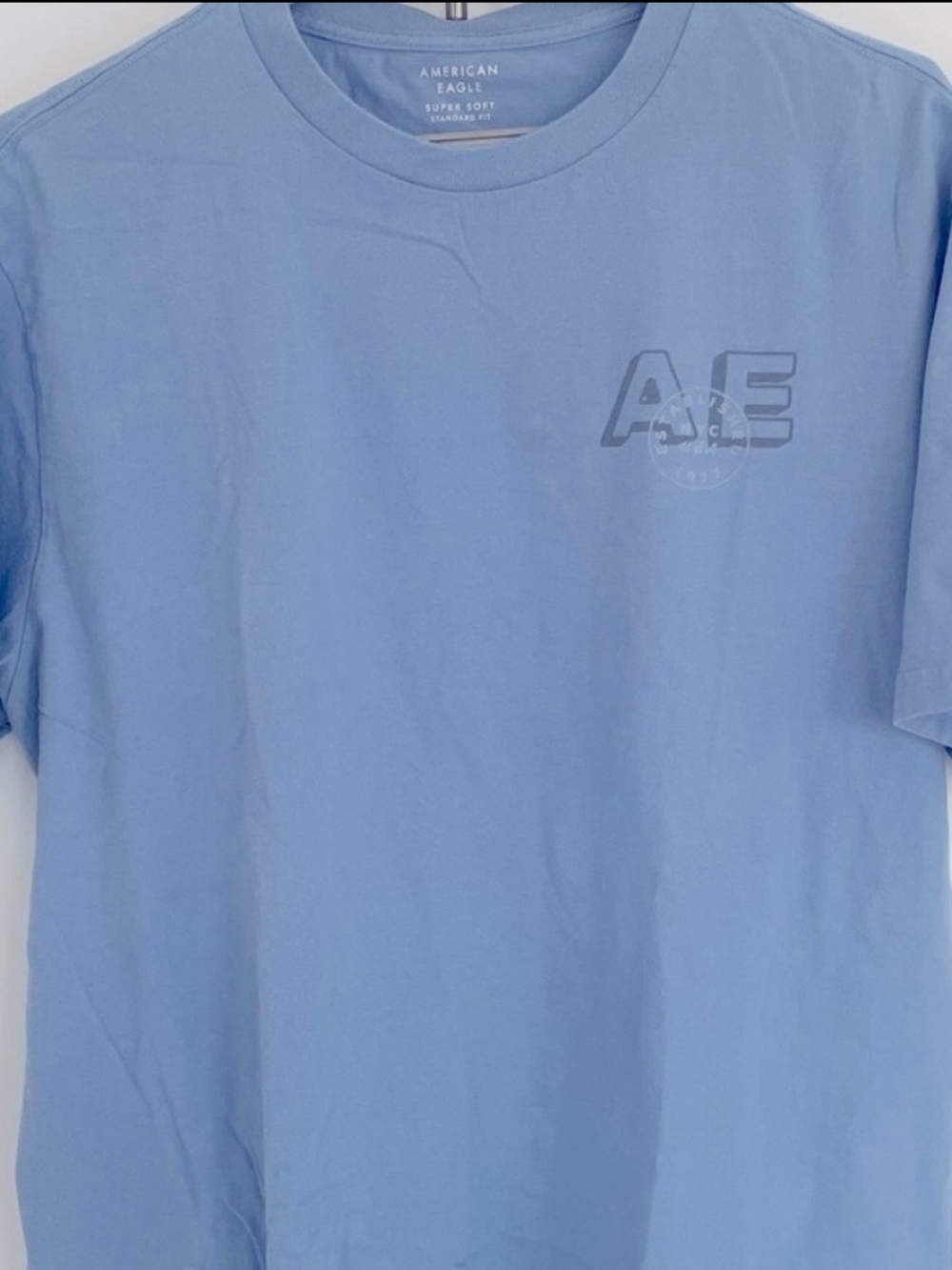 American Eagle Light Blue Crew Neck Cotton Tee Shirt Logo XL PTP 24.5